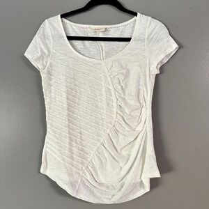 ANTHROPOLOGIE DELETTA WHITE‎ SHORT SLEEVE RUCHED TOP XSP